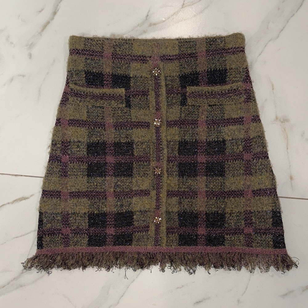 Zara Olive and Purple Plaid Mini Skirt